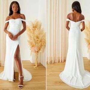 LULU's Bridal Wedding Chic Sexy  Off the Shoulder Mermaid Trumpet Gown